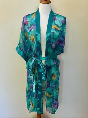 Vintage Sheer Floral Robe Kimono Lingerie EUC Jo Intimates